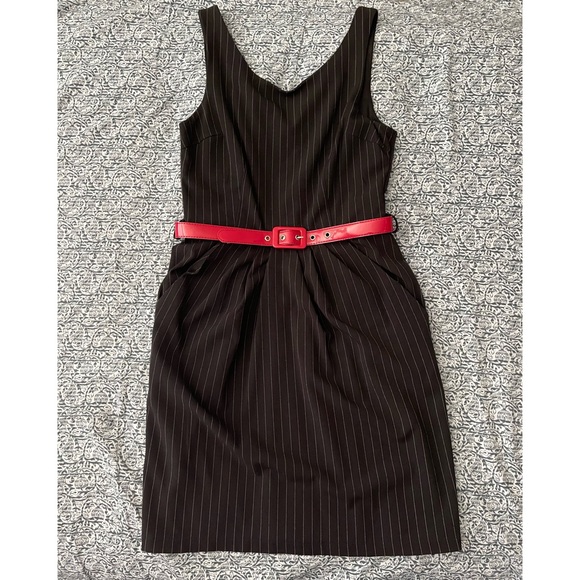 Charlotte Russe Black Pinstriped Career Dress with Red Patent Belt - Picture 1 of 9